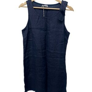 NWT Bellambia 100% Linen Pull Over Dress Dark Blue Made in Italy Size Small
